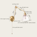 Axyaa Vintage LED Wall Lamp Swing Long Arm Loft Glass Copper Light for Bedroom