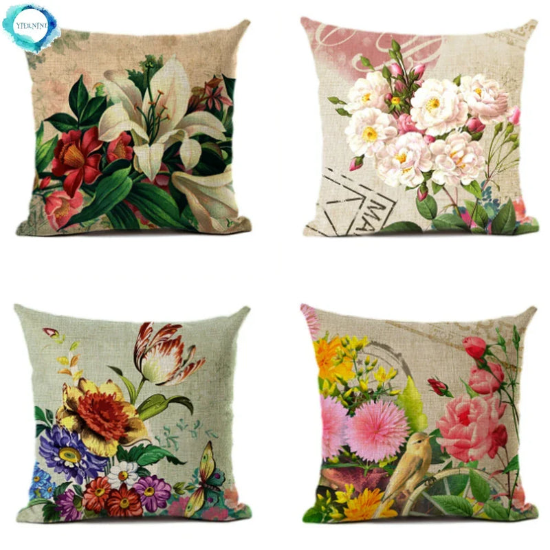 Axyaa Retro Rose Flowers Cushion Cover 45X45cm