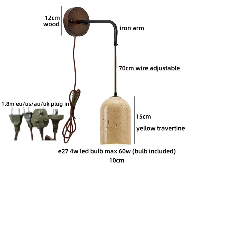 Axyaa White Glass Wall Lights with Yellow Stone Art - Pull Chain Switch, LED, Wabi Sabi Style
