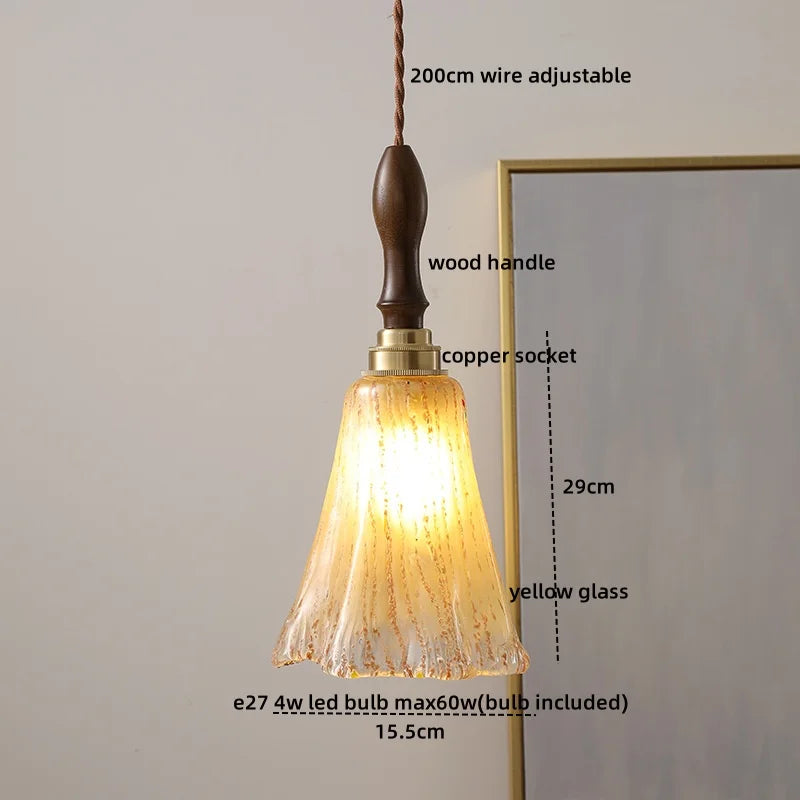 Axyaa Amber Glass Pendant Lamps Copper Modern Hanging Lights Fixtures
