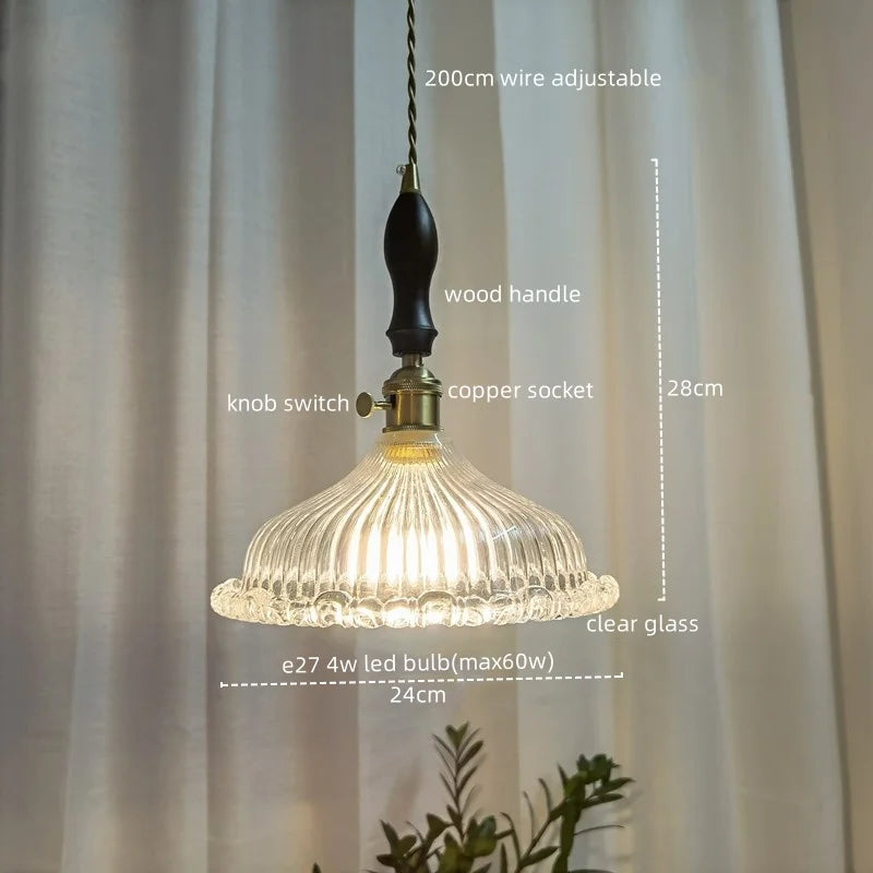 Axyaa Modern Wood Handle LED Pendant Light Fixtures for Dining Room