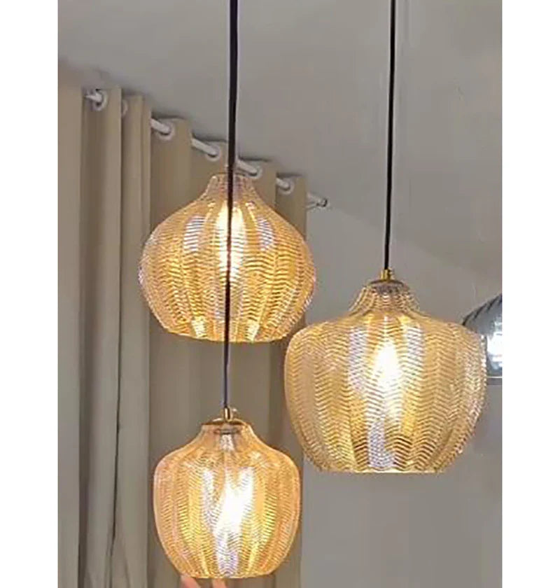 Axyaa Wheat Stripe Glass Hanging Light for Restaurant, Nordic Bedroom, Bar & Staircase