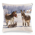 Axyaa Donkey Print Cushion Cover 45x45cm Cute Animals Linen Pillowcase for Home Decor