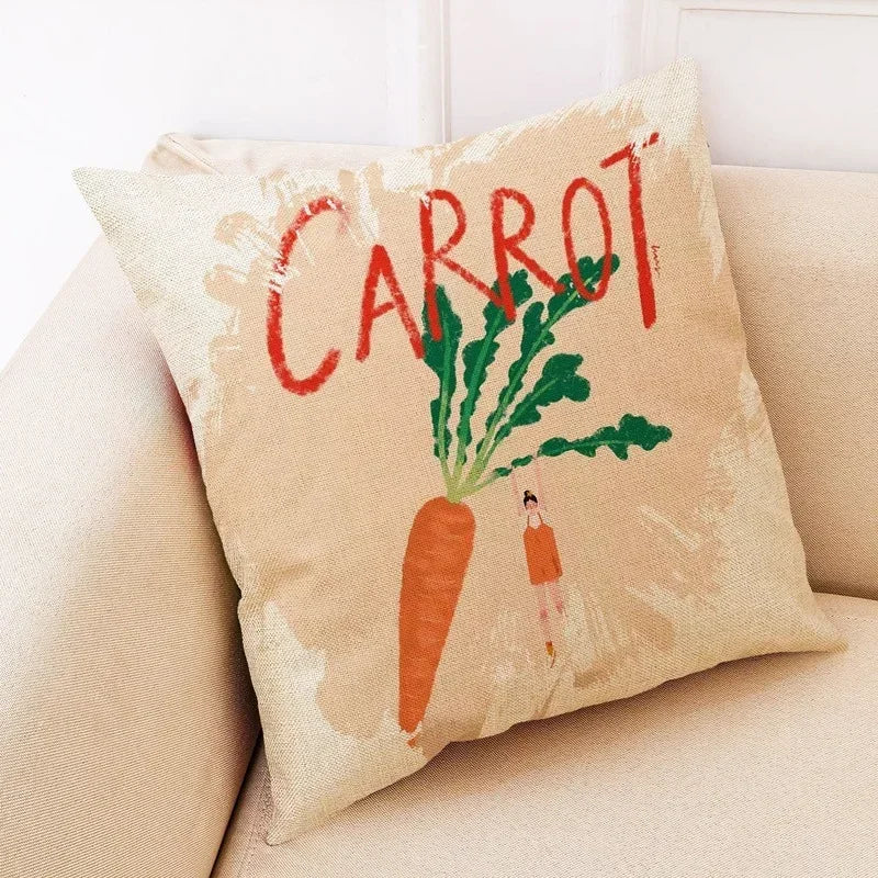 Fruit Girl Print Linen Pillowcase by Axyaa: Office Car Living Room Sofa Decor