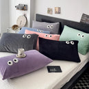 Axyaa Cartoon Big Eye Fleece Pillowcase 48*74 - Coral Velvet Embroidered Pillow Cover