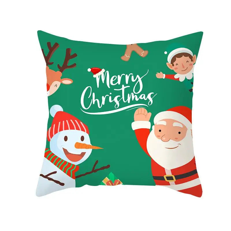 Axyaa Christmas Elk Santa Claus Cushion Cover Home Decor Square