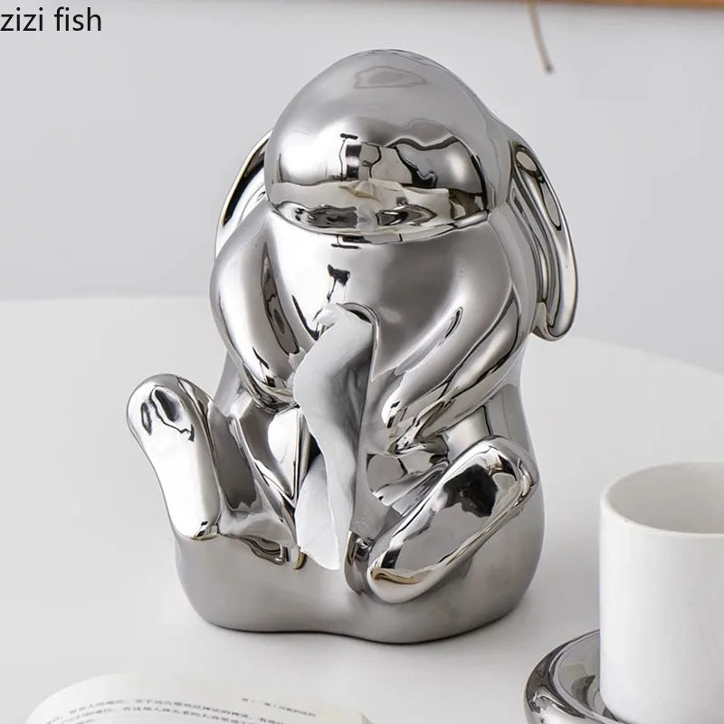 Axya Cartoon Rabbit Silver Tissue Box - Cute Desktop Storage Container