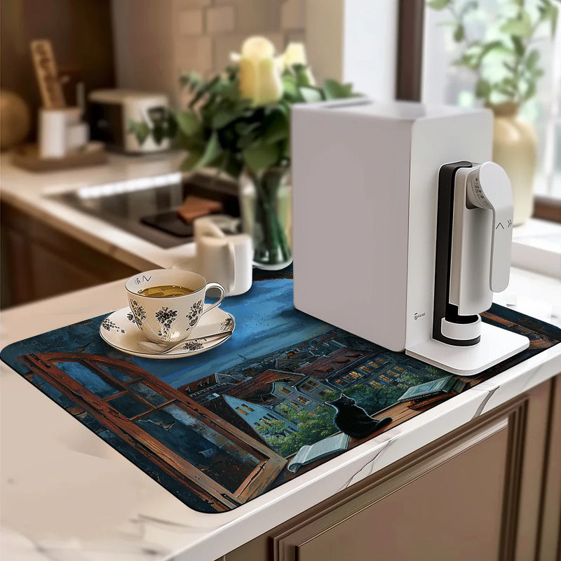 Absorbent Draining Mat for Kitchen & Bathroom by Axyaa - Quick Dry & Antiskid
