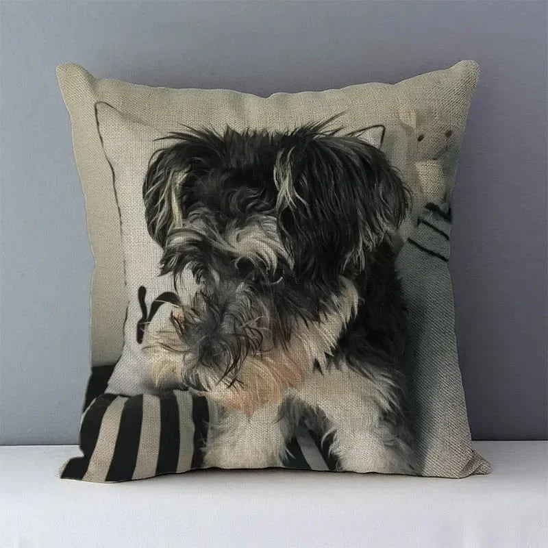 Axyaa Schnauzer Decorative Cushion Cover 45x45cm Cozy Couch Pillow Square Bed Linen Fabric