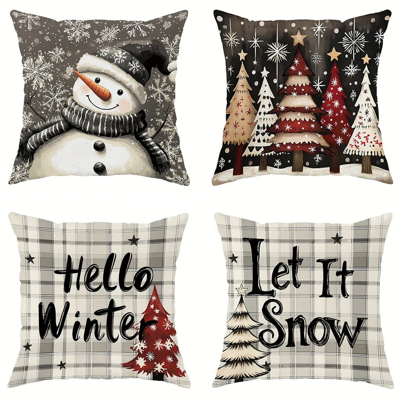 Axyaa Christmas Tree Snowman Pillowcase for Home Sofa Decoration