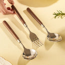 Axyaa Stainless Steel Walnut Handle Elegant Vintage Dining Spoon Fork Set