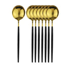 Axyaa 8Pcs Dinner Spoon Set Stainless Steel Gold Black Cutlery Kitchen Flatware