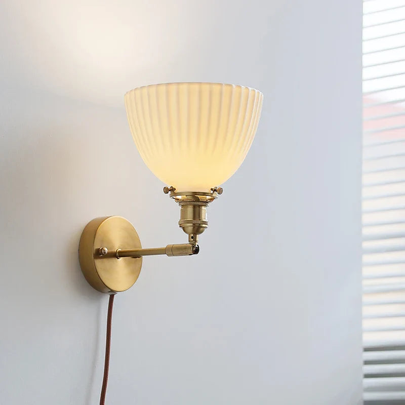 Axyaa Nordic LED Wall Sconce Ceramic Lampshade for Bedroom Living Room