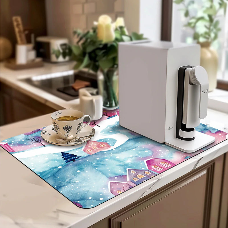 Axyaa Christmas Kitchen Draining Mat: Quick Dry, Super Absorbent, Antiskid