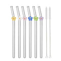 Axyaa Flower Glass Straw Set - 6pcs for Juice Smoothies Milk Party Bar