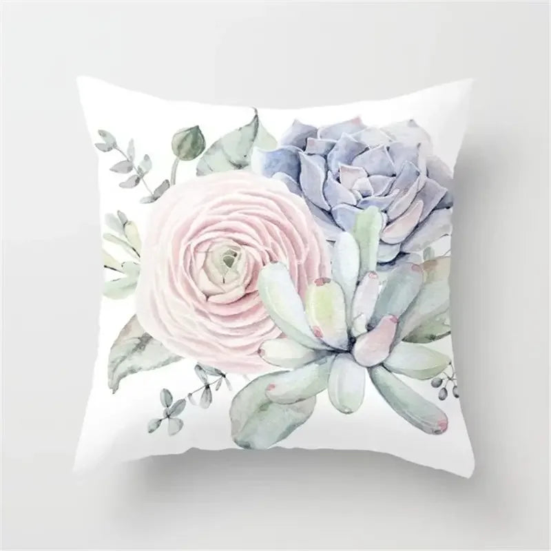 Tropical Cactus Succulent Plant Print Pillow Cover for Home Decor by Axyaa