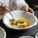 Axyaa White Ceramic Soup Noodle Bowl for Hotel Restaurant High-end Tableware Salad