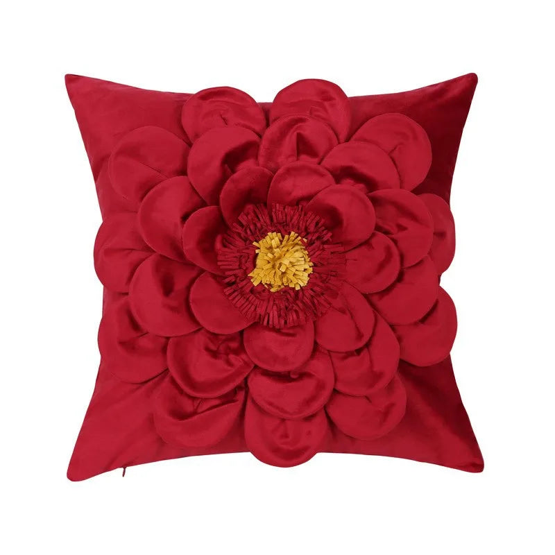 Axyaa Velvet Flower Cushion Cover in Yellow Blue White Pink, Handmade Luxury Pillowcase