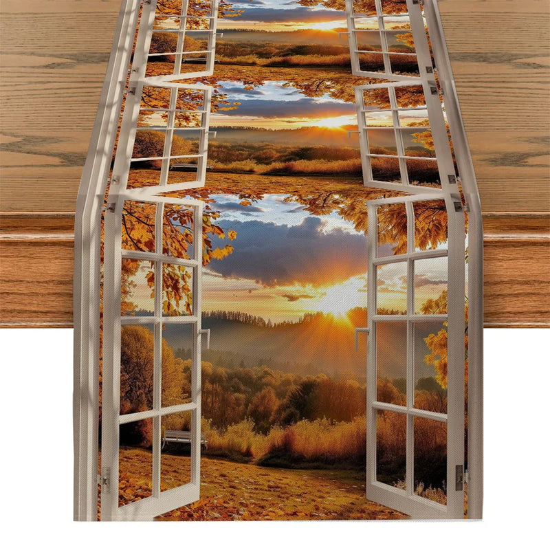 Axyaa Autumn Farmhouse Table Runner for Kitchen Dining Decor