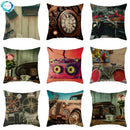 Axyaa Vintage Flower Clock Car Printed Linen Pillow Cover 45x45cm