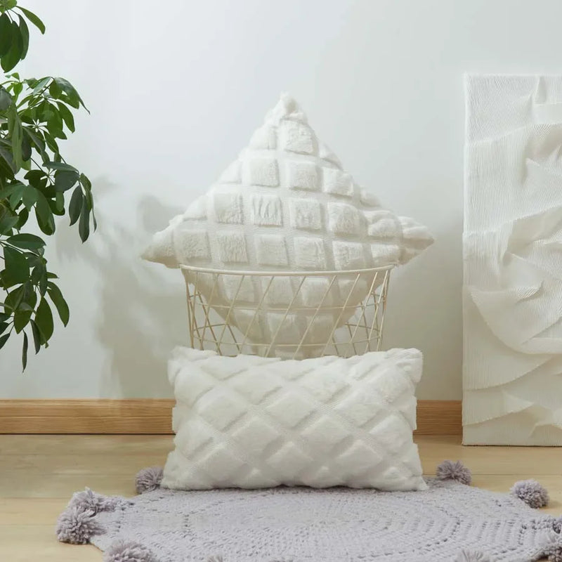 Plush White Cushion Cover Set by Axyaa - Diamond Home Decor - 30x50cm & 45x45cm