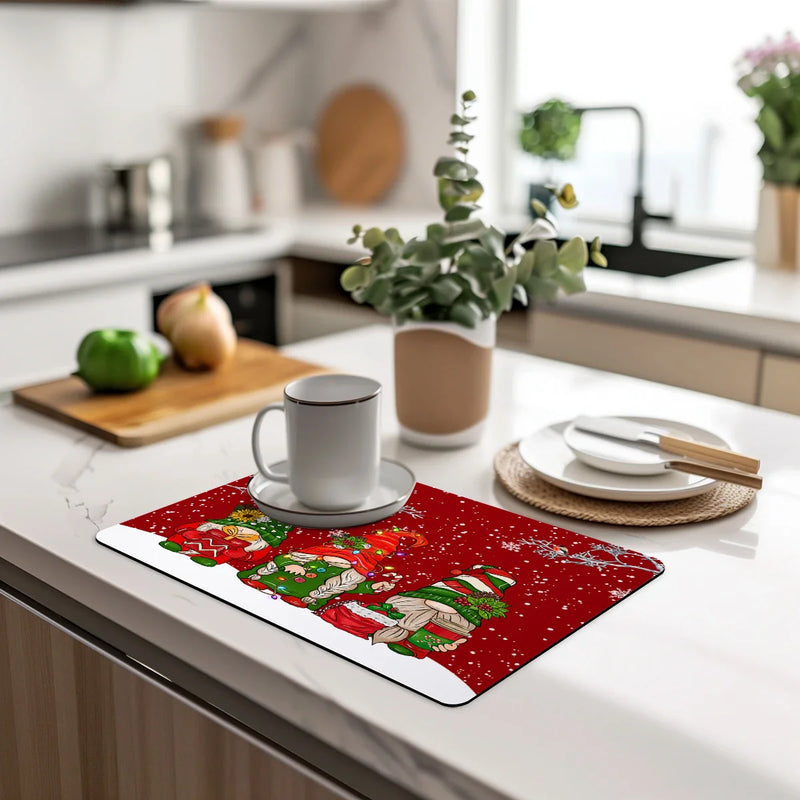 Axyaa Christmas Dwarf Draining Mat: Absorbent, Anti-slip, Quick Dry Kitchen & Bathroom Pad