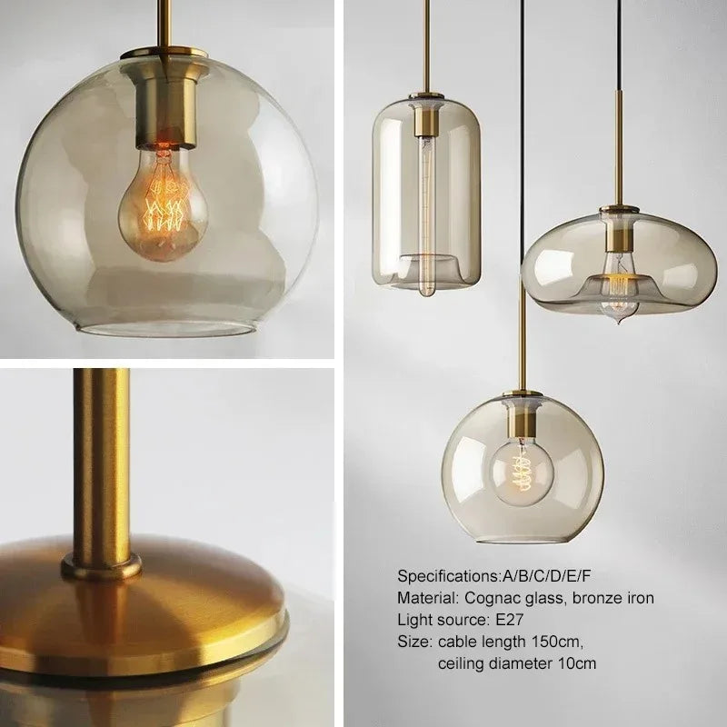 Axyaa Loft Glass Pendant Light for Kitchen Restaurant - Modern Nordic Industrial Decor