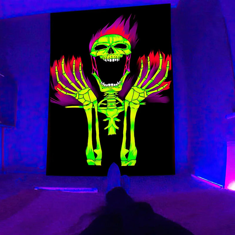 Axyaa Psychedelic Hippie Skull UV Reactive Wall Hanging for Individual Room Decor