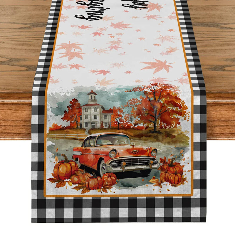 Axyaa Thanksgiving Table Runner Pumpkin Maple Leaf Decor for Dining Coffee Table