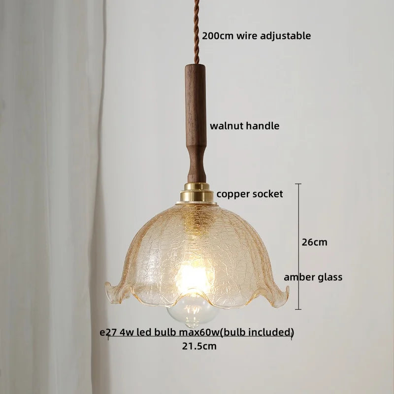 Axyaa Nordic LED Pendant Lights Glass Walnut Copper Hanging Lamp