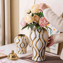 Axyaa Ceramic Geometric Vase Golden Pattern Jar Home Decor Ornament