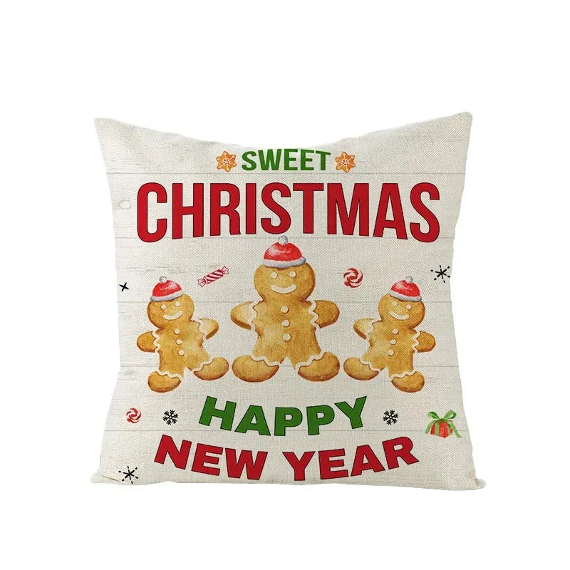 Axyaa Christmas Gingerbread Car Tree Print Pillowcase for Festive Home Decor