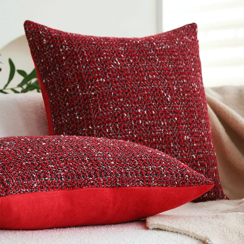 Axyaa Christmas Red Knit Throw Pillow Cover, Festive Living Room Sofa Decor, 45x45