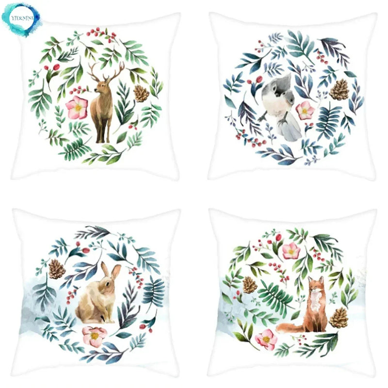 Axyaa Cartoon Animals Garland Pattern Pillow Cover for Home Sofa Decor 45X45cm