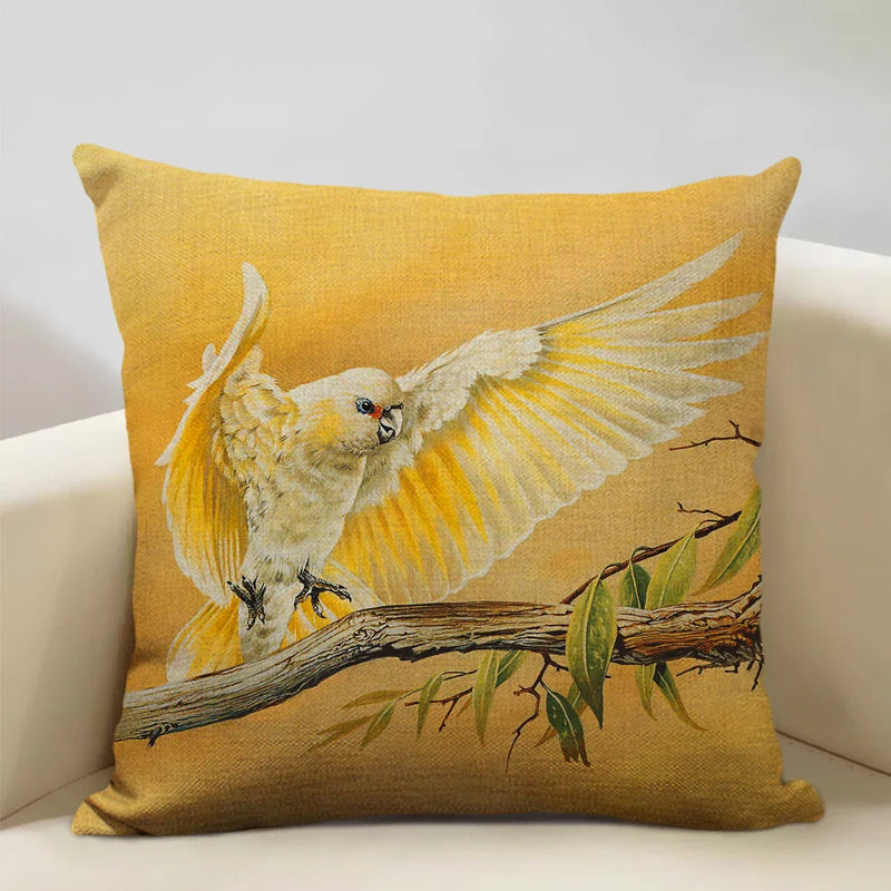 Axyaa Bird Parrot Sofa Cushion Cover 45x45cm Linen Pillowcase for Home & Hospitality