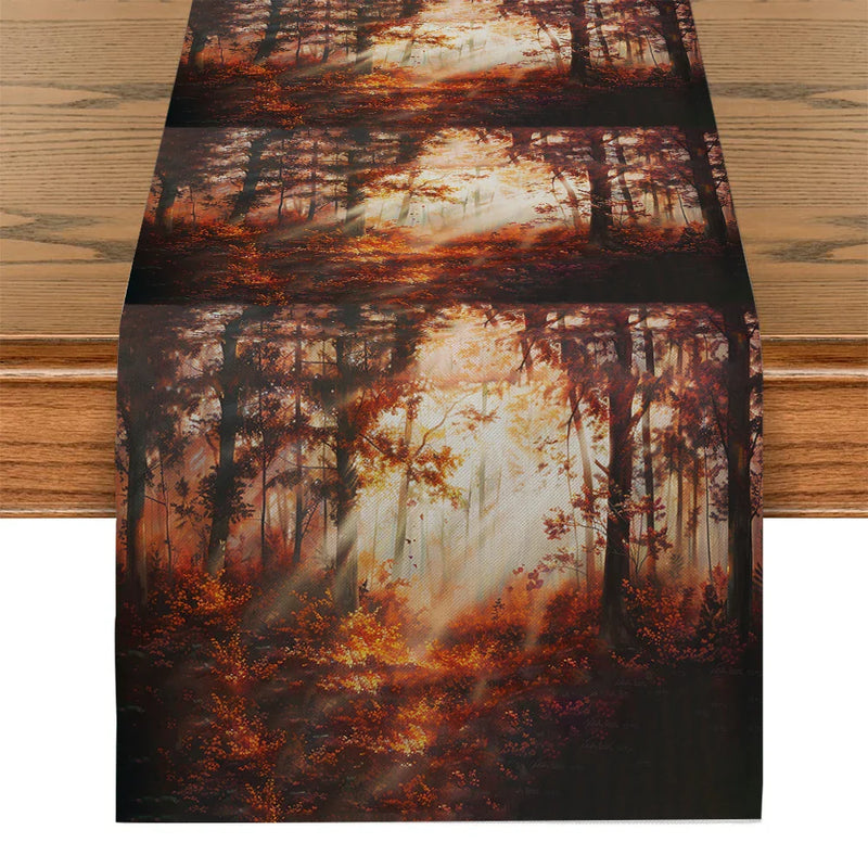Axyaa Autumn Forest Sunshine Table Runner for Dining Room