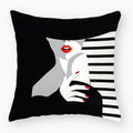 Axyaa Red Lips Stripe Throw Pillow Cover - 45X45CM