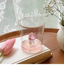 Axyaa 3D Pink Glass Rose Wine Glasses Cup Set - Lovely Household Gift