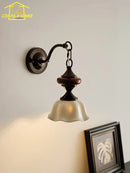 Axyaa Medieval Vintage Ceramic Wall Lamp LED E27 Chrome/Walnut for Bedroom and Living Room