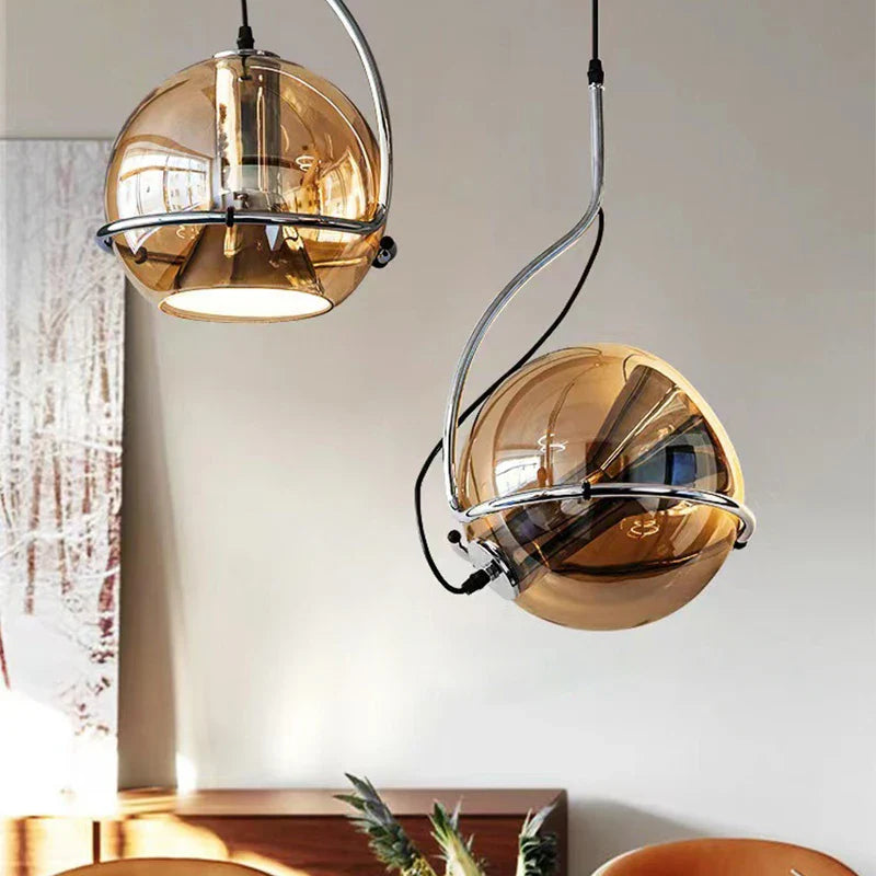 Axyaa Amber Glass Pendant Light: Industrial Style Adjustable Chandelier for Home Décor