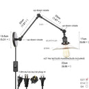 Axyaa Industrial Loft Swing Arm Wall Sconce Clear Glass Pull Chain Switch Bedside Lamp