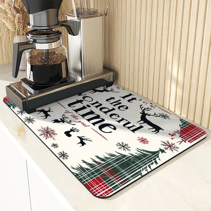 Axyaa Christmas Tree Deer Absorbent Dish Drying Mat
