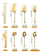 Axyaa Gold Stainless Steel Cutlery Set - 8pcs Buffet Utensils and Food Tongs