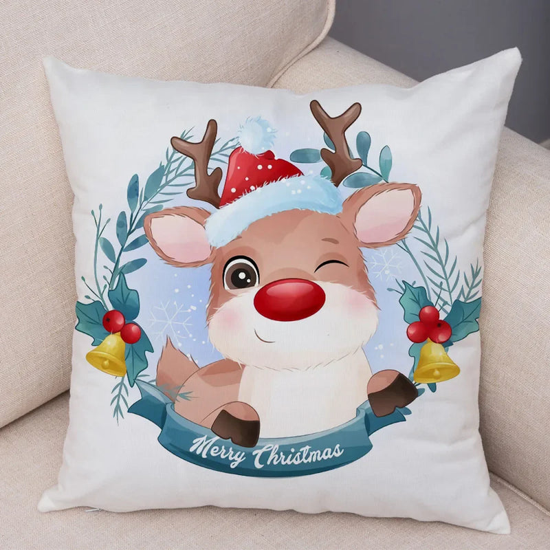 Axyaa Santa Little Penguin Pillowcase 45x45cm Merry Christmas Deer Cushion Cover