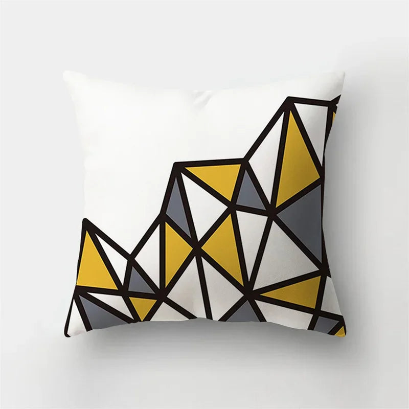 Yellow Black Geometric Cushion Cover - Wave Line Design by Axyaa