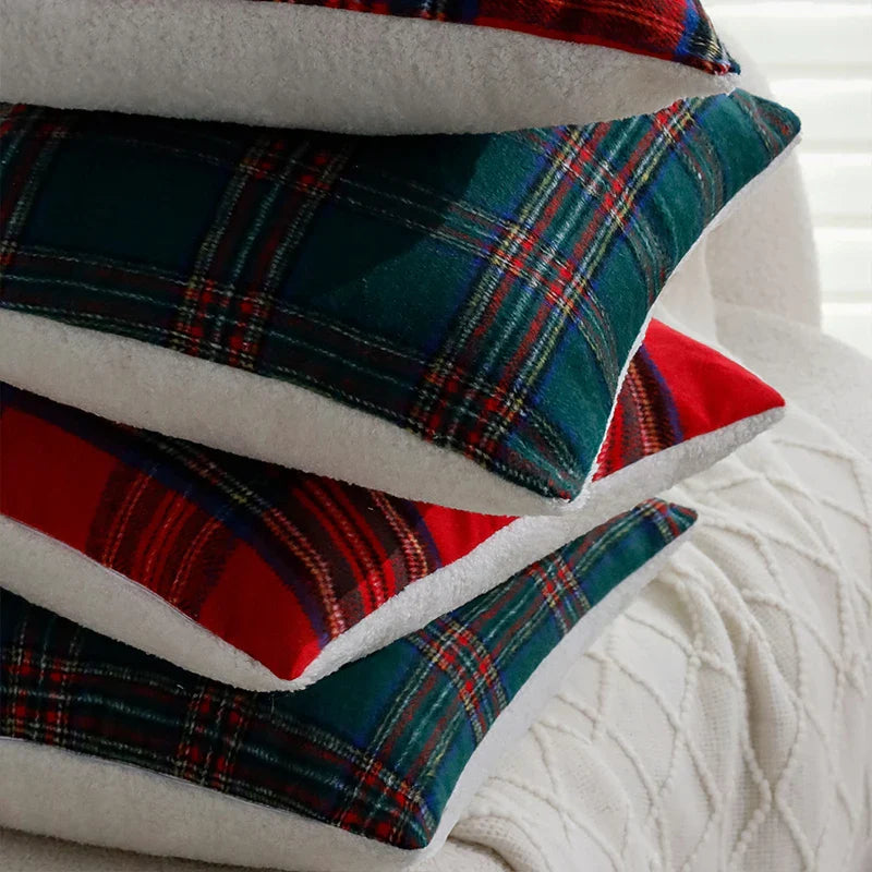 Axyaa Christmas Plaid Cushion Cover - Retro Red/Green 45x45cm