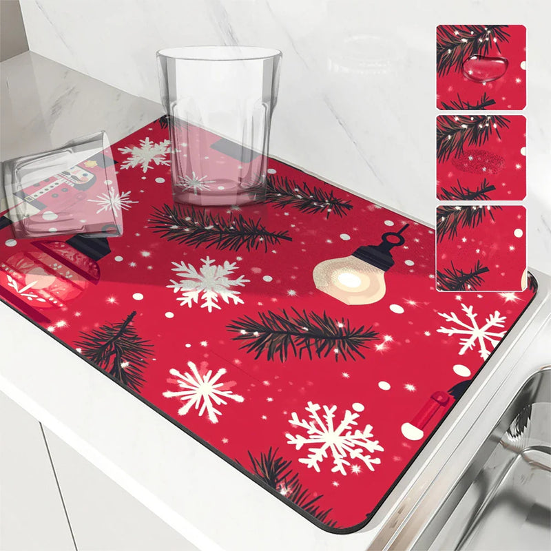 Axyaa Christmas Diatoms Non-slip Absorbent Coffee Bar Drying Mat