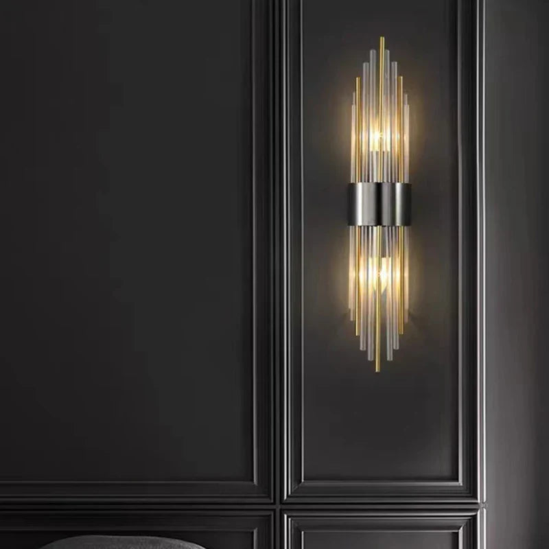 Axyaa Clear Crystal LED Wall Sconces in Gold/Black Stainless Steel