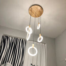 Axyaa Modern LED Nordic Stair Chandelier - Acrylic Rings & Wood Bedroom Ceiling Pendant Lights