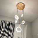 Axyaa Modern LED Stair Chandelier Wood Hanging Lights Acrylic Rings Fixture